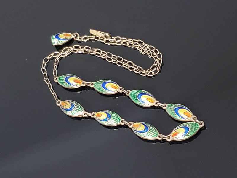 Vintage Cloisonne Sterling Silver Necklace