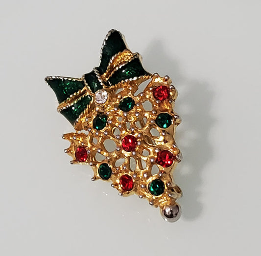 5914-Rhinestone Christmas Brooch