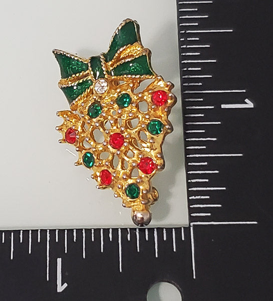 5914-Rhinestone Christmas Brooch