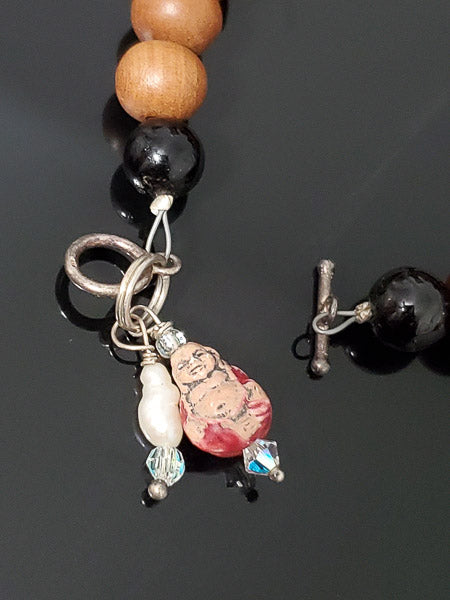 Sterling Silver and Wood Buddha Bracelet