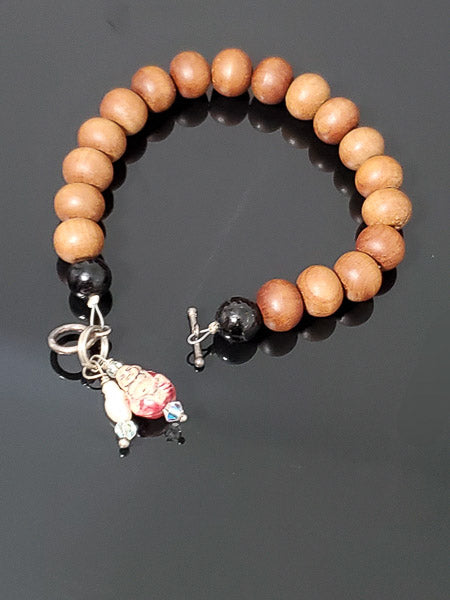 Sterling Silver and Wood Buddha Bracelet