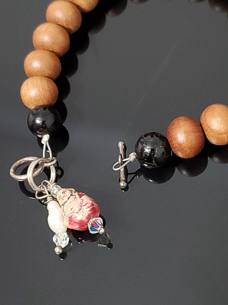 Sterling Silver and Wood Buddha Bracelet