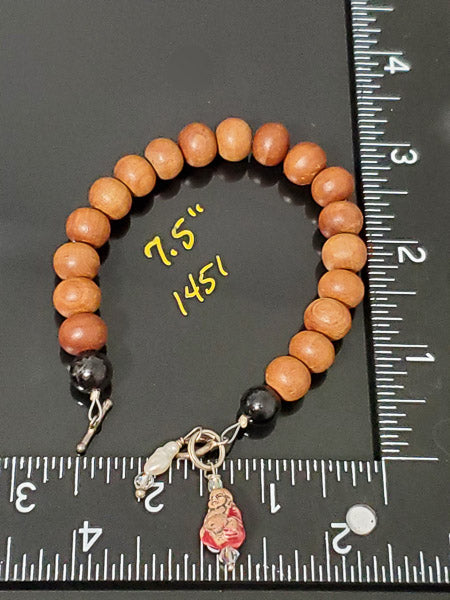 Sterling Silver and Wood Buddha Bracelet