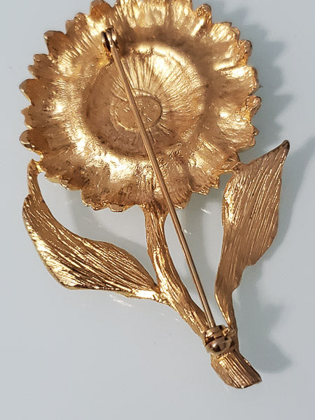 4124-Vintage Signed "M" Sunflower Brooch