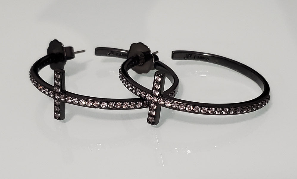 71132-Cross Rhinestone Hoop Earrings