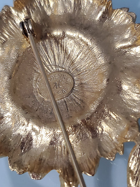 4124-Vintage Signed "M" Sunflower Brooch