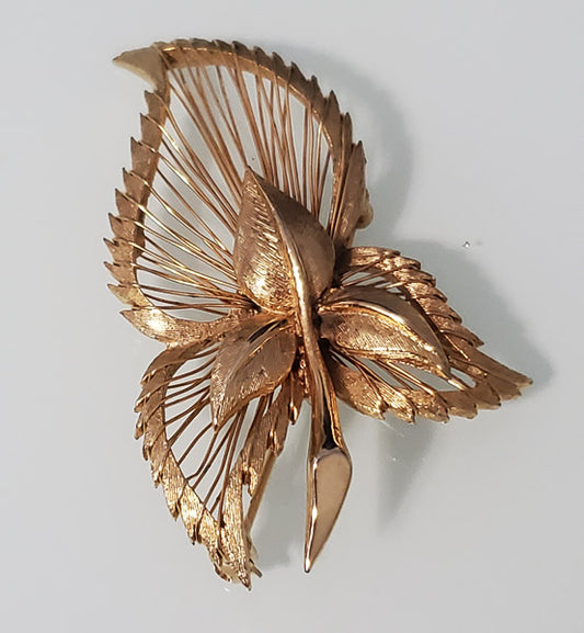 4488-Vintage Marcel Boucher Gold Tone Leaf Brooch