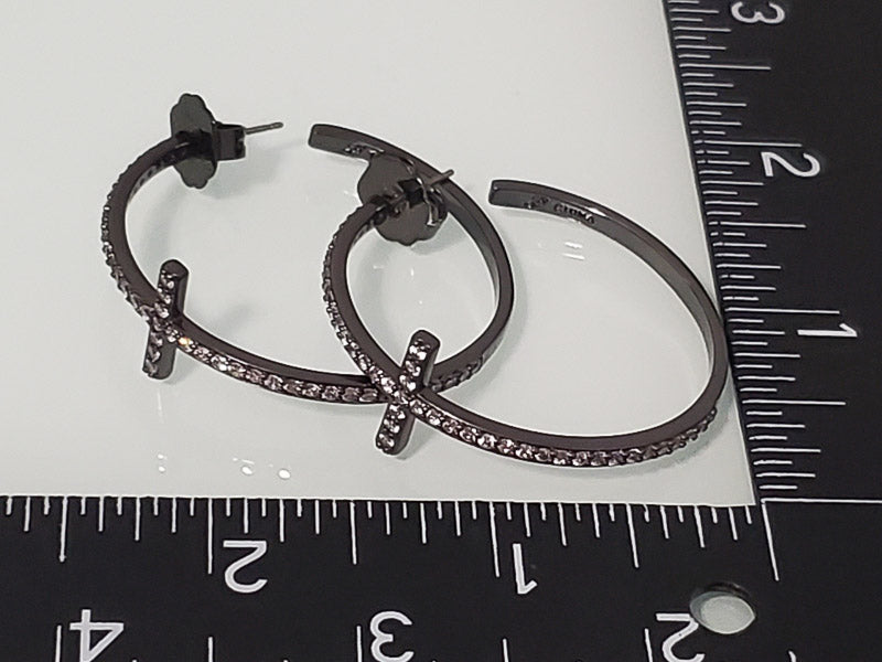71132-Cross Rhinestone Hoop Earrings