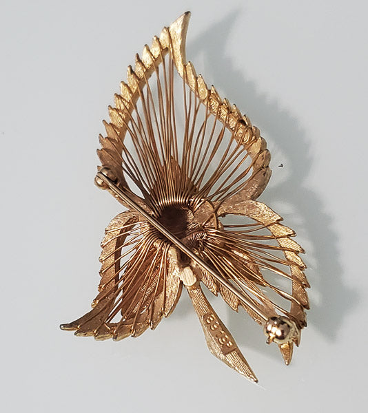 4488-Vintage Marcel Boucher Gold Tone Leaf Brooch