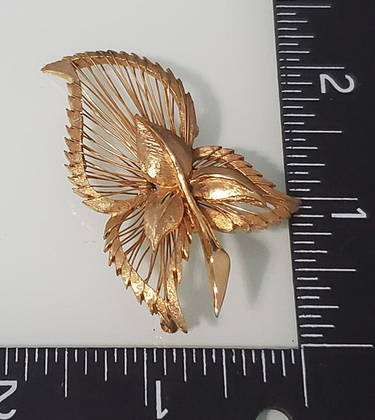 4488-Vintage Marcel Boucher Gold Tone Leaf Brooch