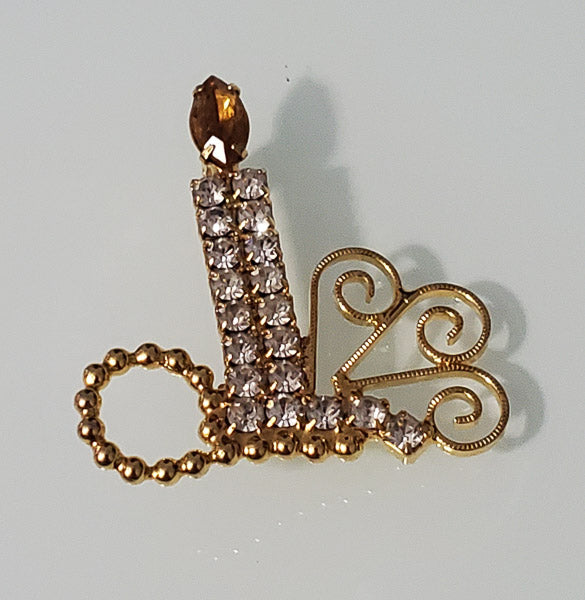 5896-Vintage Rhinestone Candle Brooch