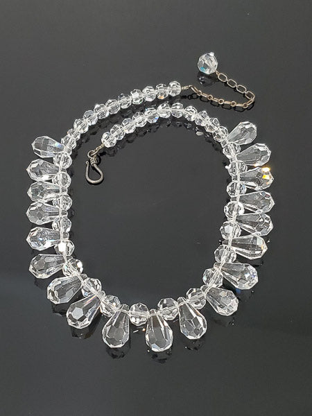 Large Sterling Glass Crystal Fringe Statement Necklace