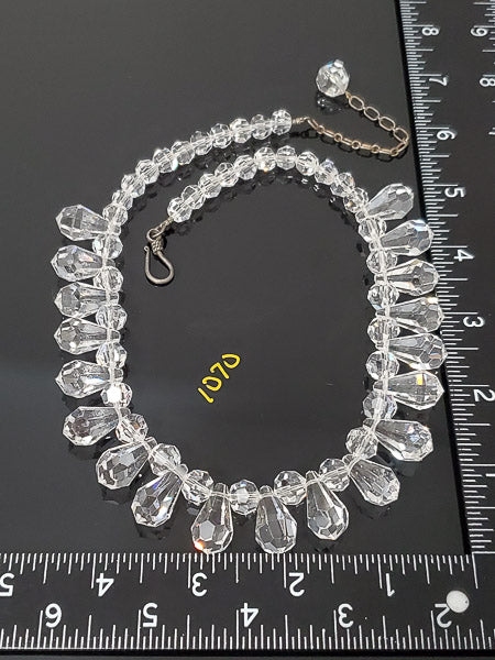Large Sterling Glass Crystal Fringe Statement Necklace