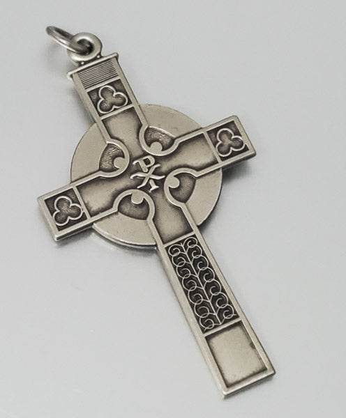 5488-Medieval Celtic Cross Silver Tone Large Pendant