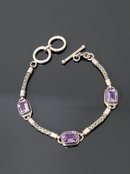 Amethyst Crystal Sterling Silver Toggle Bracelet