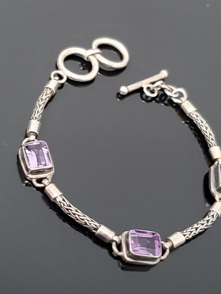 Amethyst Crystal Sterling Silver Toggle Bracelet