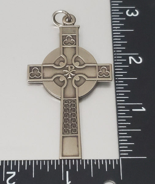5488-Medieval Celtic Cross Silver Tone Large Pendant
