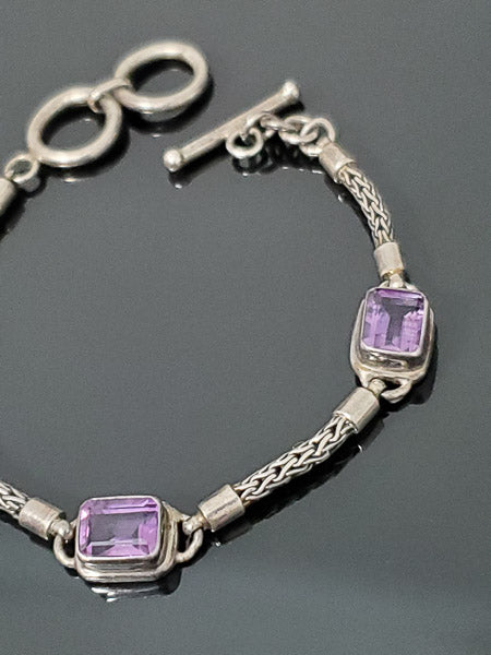 Amethyst Crystal Sterling Silver Toggle Bracelet