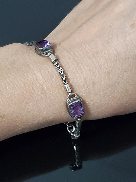 Amethyst Crystal Sterling Silver Toggle Bracelet