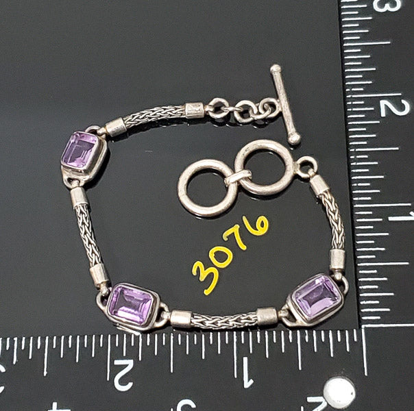 Amethyst Crystal Sterling Silver Toggle Bracelet