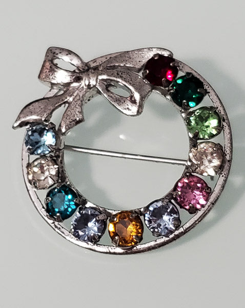 Vintage TK Sterling Multi-Colored Brooch-3508