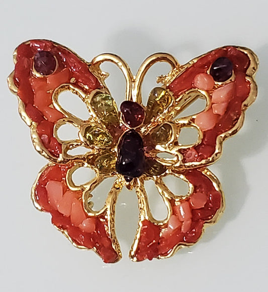 Coral, Amethyst, & Peridot Butterfly Brooch-4536