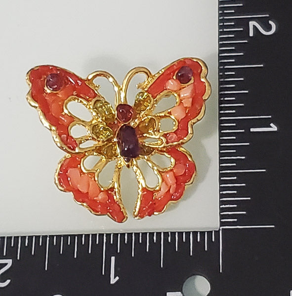 Coral, Amethyst, & Peridot Butterfly Brooch-4536