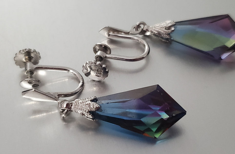 Vintage 835 Silver AB Crystal Earrings