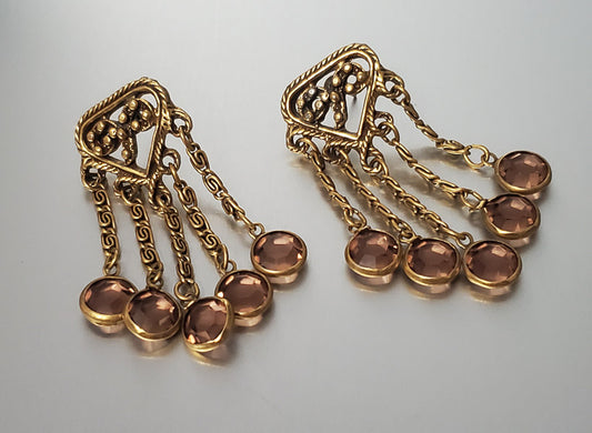 14k Gold Posts on Gold Tone Dangle Earrings