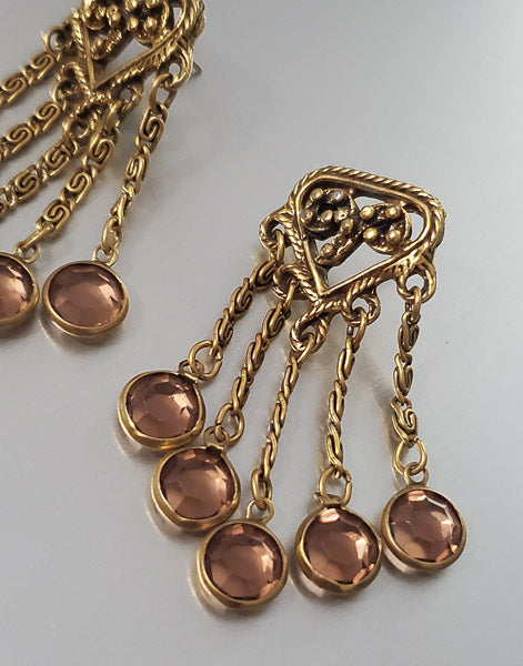 14k Gold Posts on Gold Tone Dangle Earrings