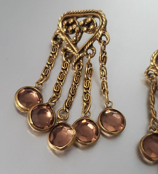 14k Gold Posts on Gold Tone Dangle Earrings
