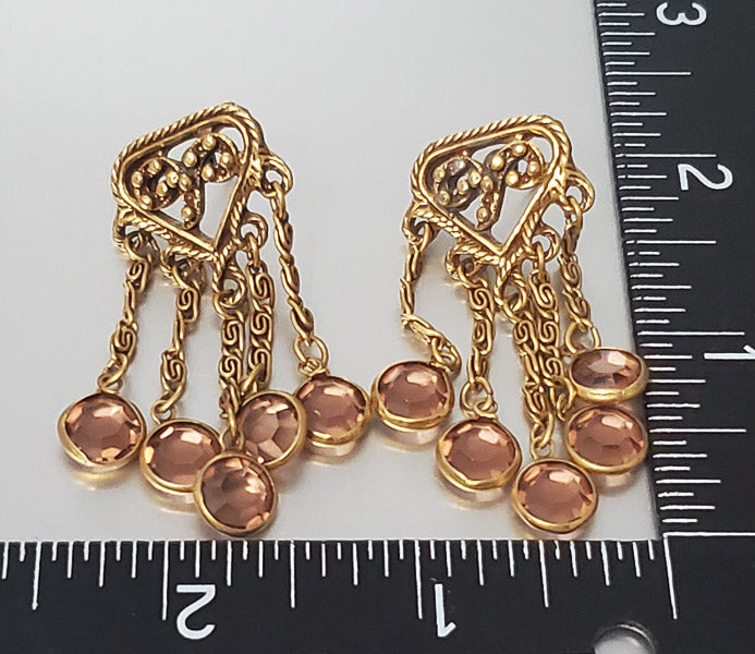 14k Gold Posts on Gold Tone Dangle Earrings