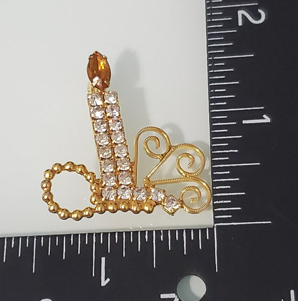 5896-Vintage Rhinestone Candle Brooch