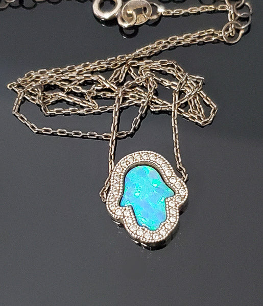 Vermeil Sterling Opal Hamsa Slide Necklace