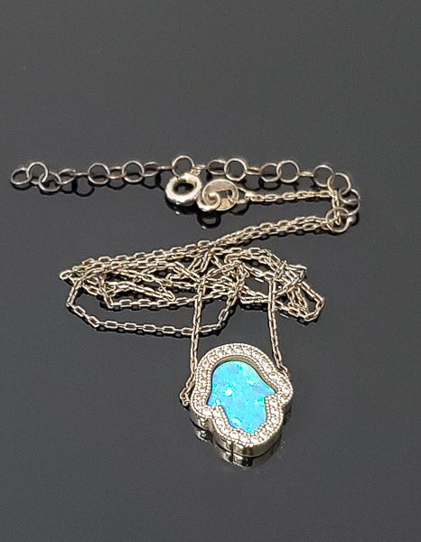 Vermeil Sterling Opal Hamsa Slide Necklace