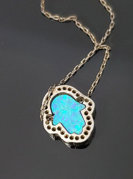 Vermeil Sterling Opal Hamsa Slide Necklace