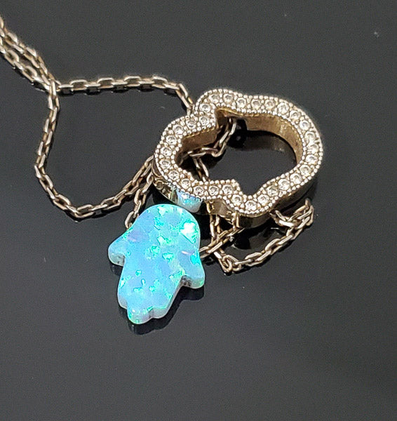 Vermeil Sterling Opal Hamsa Slide Necklace