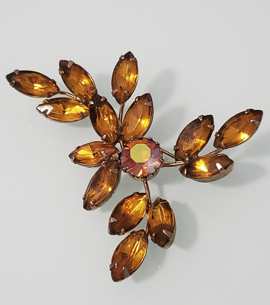 Vintage Amber Rhinestone Brooch-5594