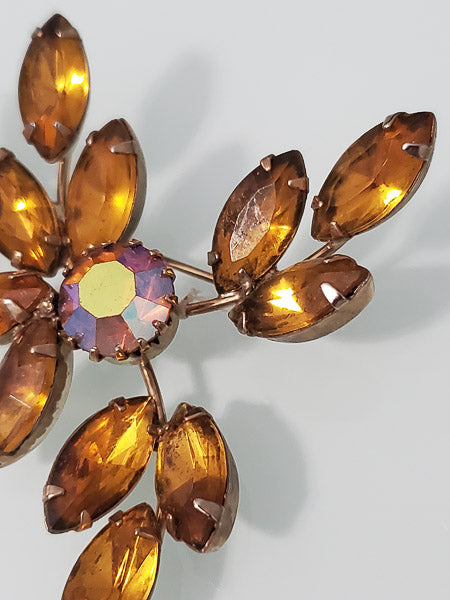 Vintage Amber Rhinestone Brooch-5594