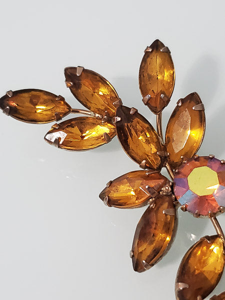 Vintage Amber Rhinestone Brooch-5594
