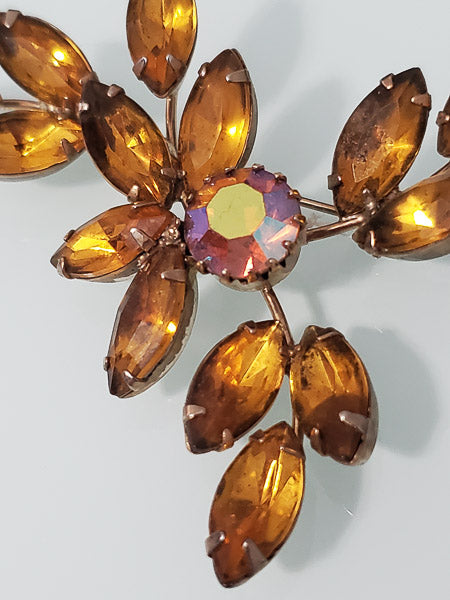 Vintage Amber Rhinestone Brooch-5594
