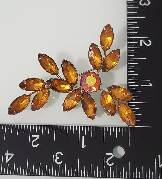 Vintage Amber Rhinestone Brooch-5594