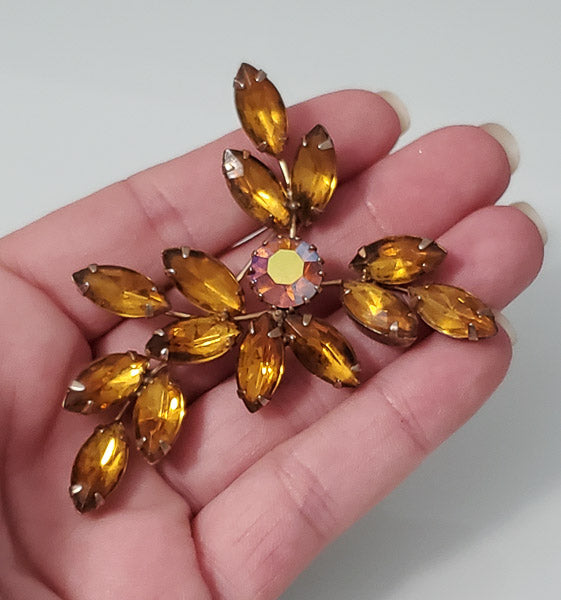 Vintage Amber Rhinestone Brooch-5594