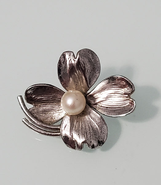 Vintage HSB Pearl Floral Sterling Brooch-1183