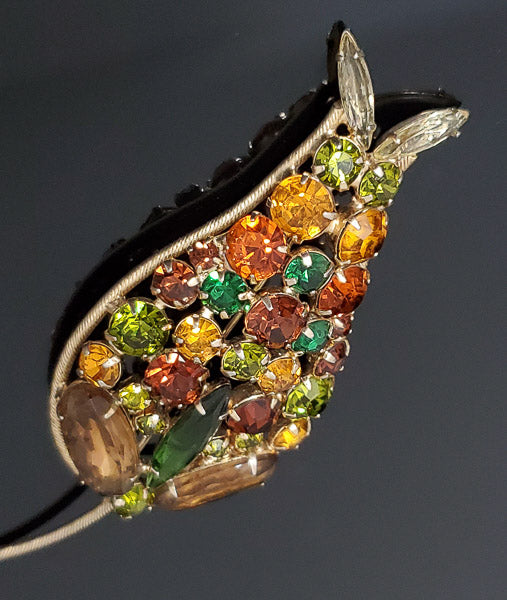 Large Rhinestone Autumn Floral Brooch