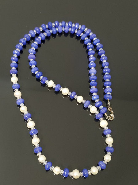 Blue Jade & Pearl Sterling Necklace