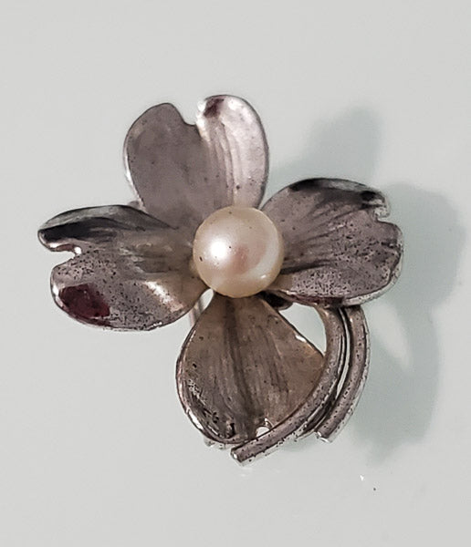 Vintage HSB Pearl Floral Sterling Brooch-1183