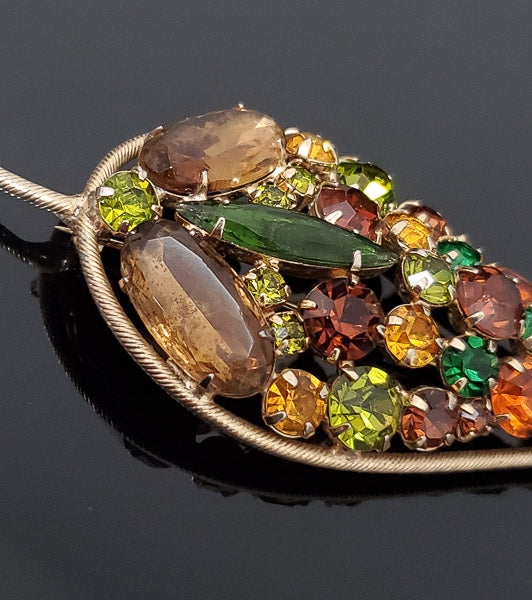 Large Rhinestone Autumn Floral Brooch