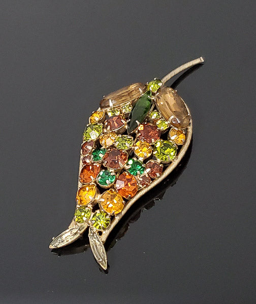 Large Rhinestone Autumn Floral Brooch