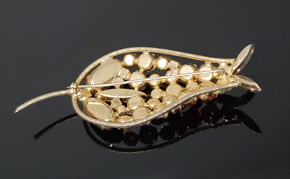 Large Rhinestone Autumn Floral Brooch